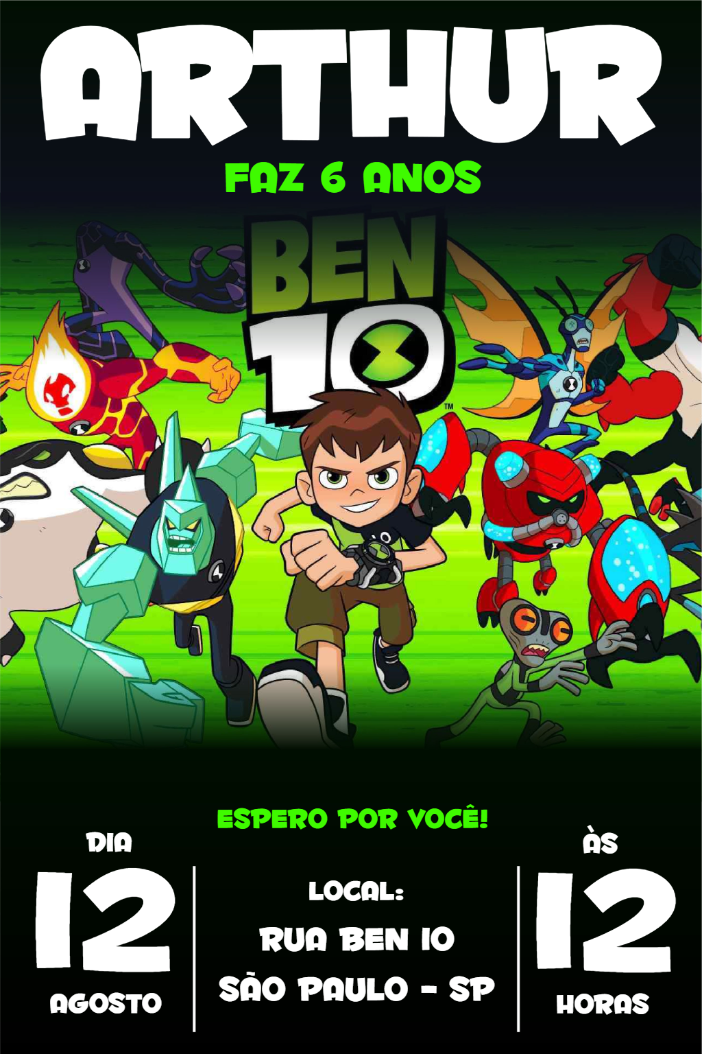 Convite de Aniversário Ben 10 com Heróis para Editar Online Convite de Aniversário Ben 10 com Heróis para Editar Online