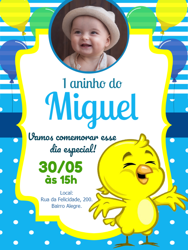 Convite Aniversário Pintinho Amarelinho com Foto para Editar Convite Aniversário Pintinho Amarelinho com Foto para Editar