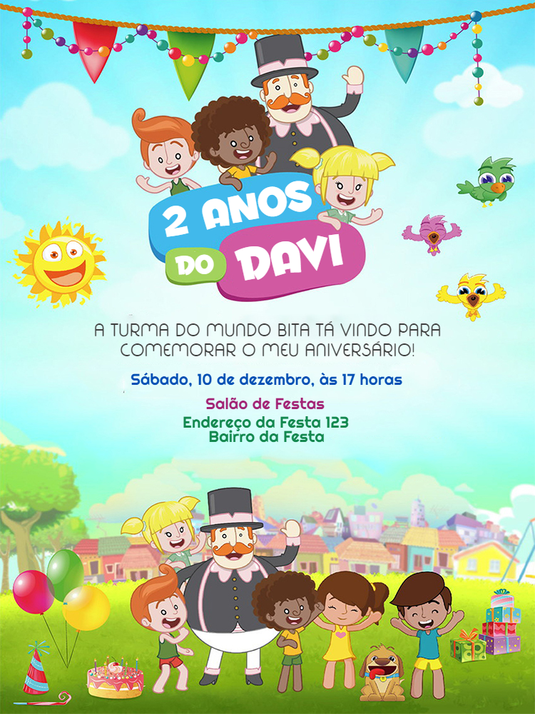 Convite de Aniversário Mundo Bita para Editar Online Convite de Aniversário Mundo Bita para Editar Online
