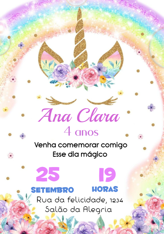 Convite de Aniversário Unicórnio Mágico para Editar Online Convite de Aniversário Unicórnio Mágico para Editar Online