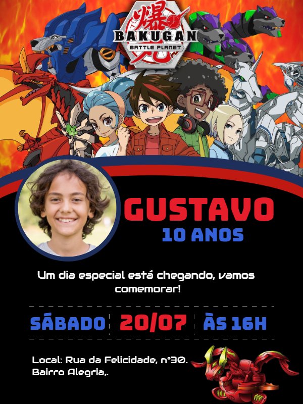 Convite de Aniversário Bakugan com Foto para Editar Online Convite de Aniversário Bakugan com Foto para Editar Online