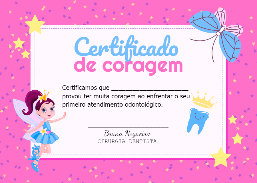Certificado de Coragem Dentista Fada para Editar Online Certificado de Coragem Dentista Fada para Editar Online