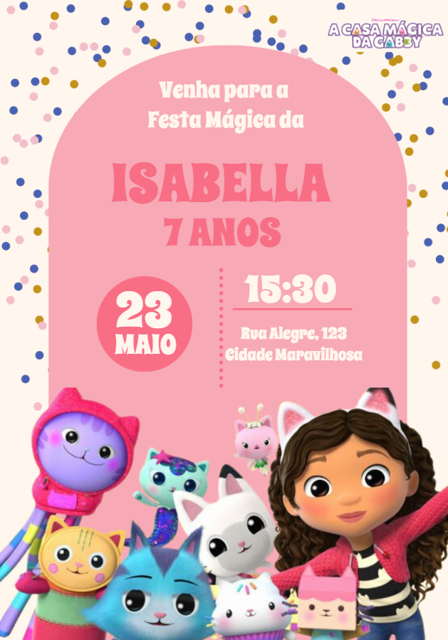 Convite Aniversário A Casa Mágica da Gabby para Editar Online Convite Aniversário A Casa Mágica da Gabby para Editar Online