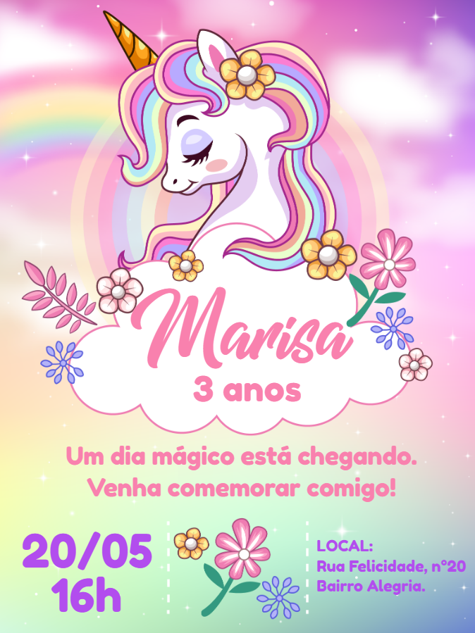 Convite de Aniversário Unicórnio Mágico para Editar Online Convite de Aniversário Unicórnio Mágico para Editar Online