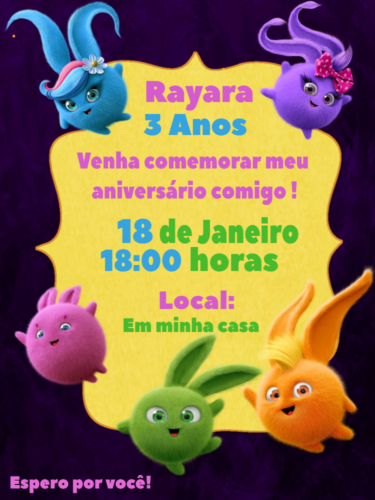 Convite de Aniversário Sunny Bunnies para Editar Online Convite de Aniversário Sunny Bunnies para Editar Online