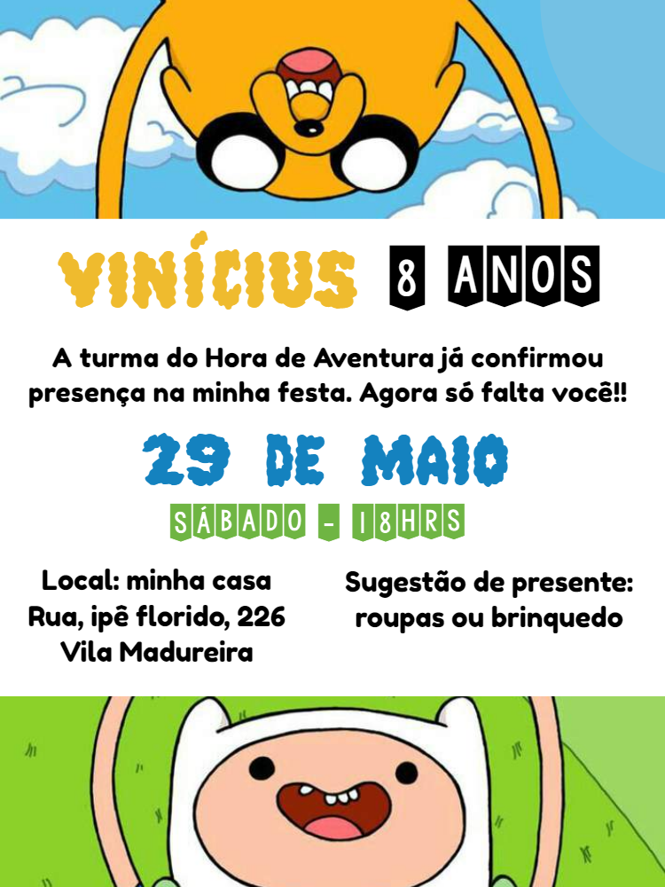 Convite de Aniversário Hora de Aventura para Editar Online Convite de Aniversário Hora de Aventura para Editar Online