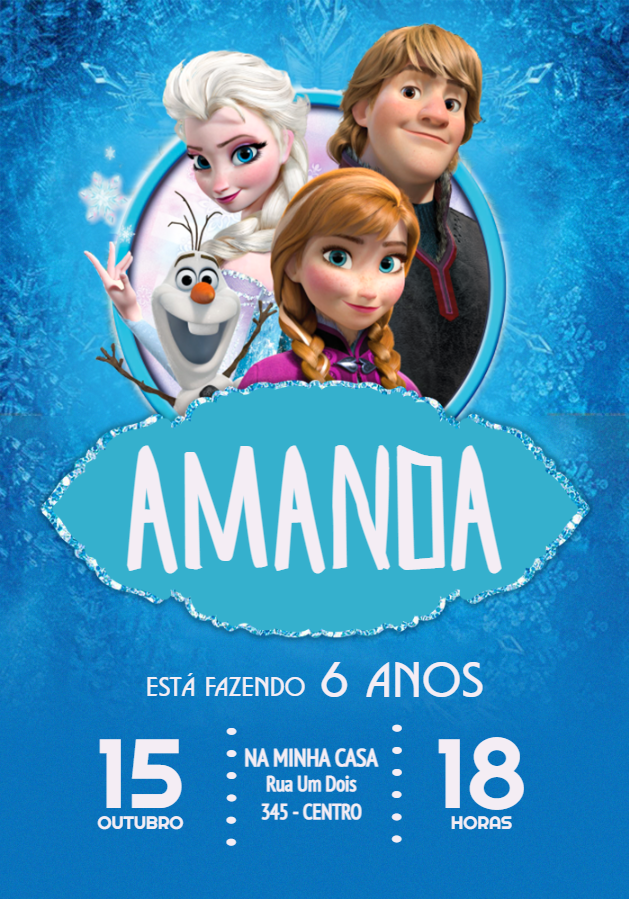 Convite de Aniversário Frozen com Personagens para Editar Online Convite de Aniversário Frozen com Personagens para Editar Online