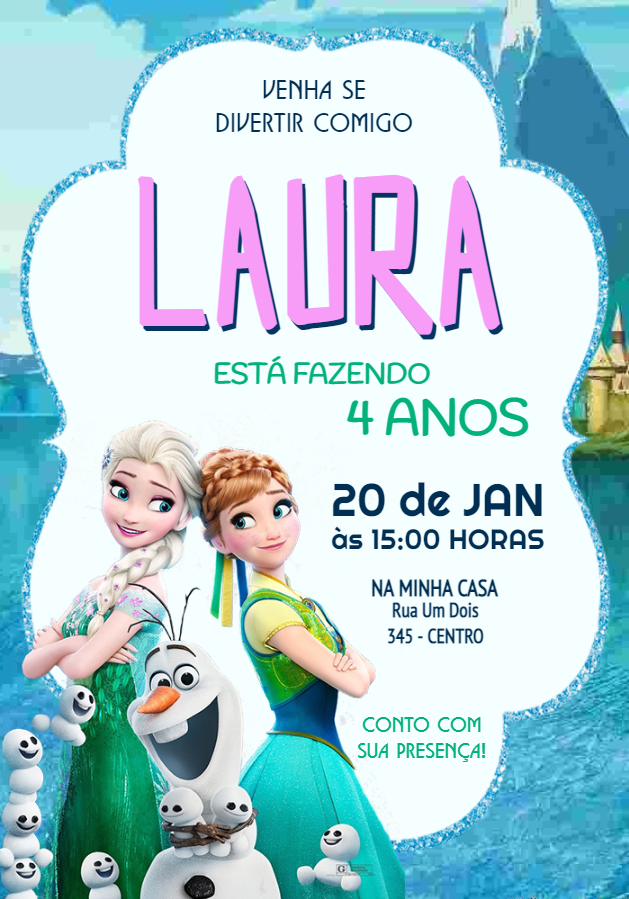Convite de Aniversário Frozen Fever com Personagens para Editar Convite de Aniversário Frozen Fever com Personagens para Editar