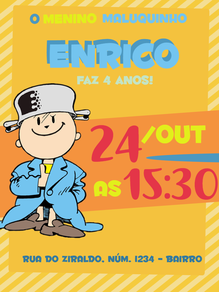 Convite de Aniversário O Menino Maluquinho para Editar Online