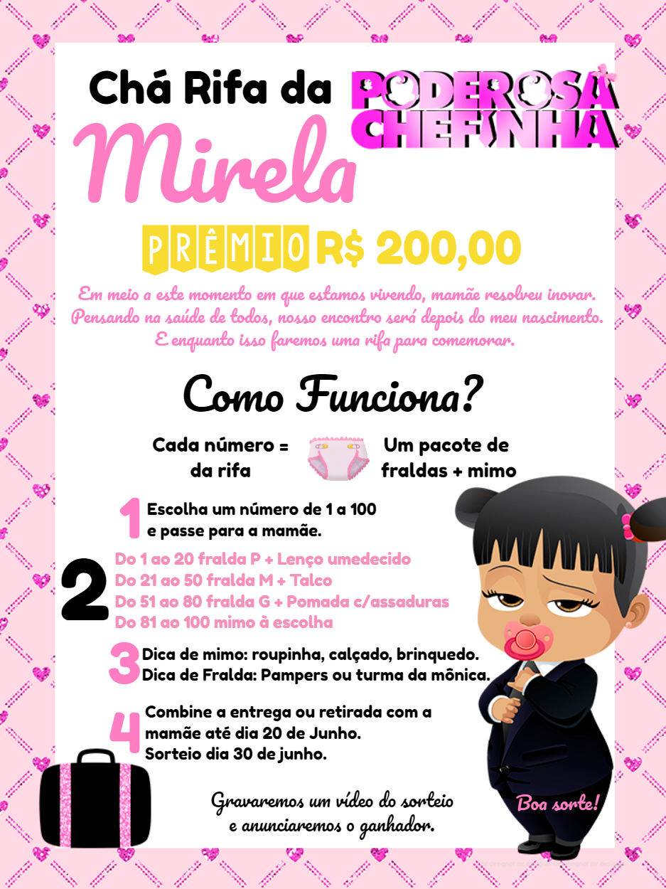 Convite Chá Rifa Poderosa Chefinha para Editar Online Convite Chá Rifa Poderosa Chefinha para Editar Online