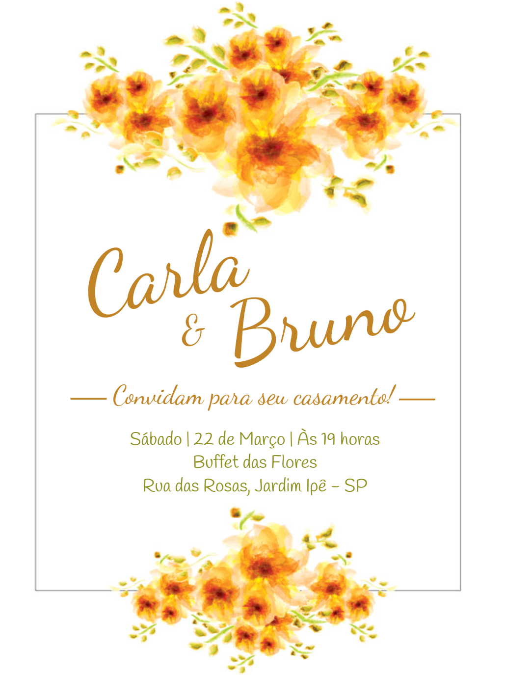 Convite de Casamento Floral Amarelo para Editar Online