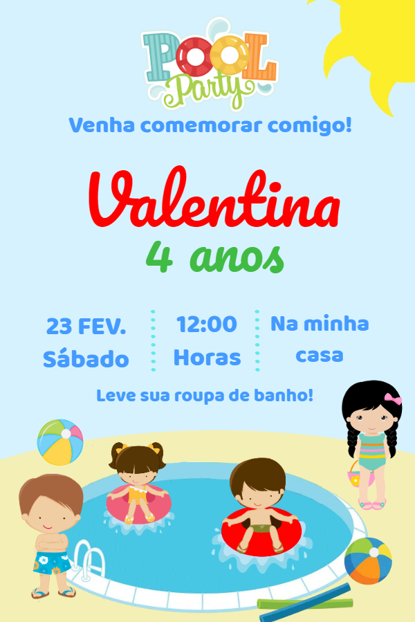 Convite Aniversário Pool Party Infantil para Editar Online Convite Aniversário Pool Party Infantil para Editar Online