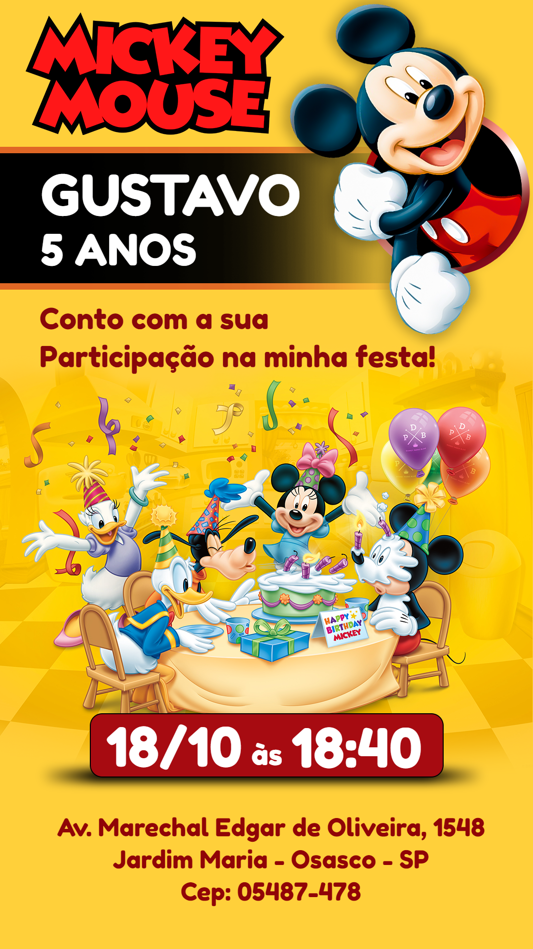 Convite de Aniversário Mickey Mouse e Amigos para Editar Online Convite de Aniversário Mickey Mouse e Amigos para Editar Online
