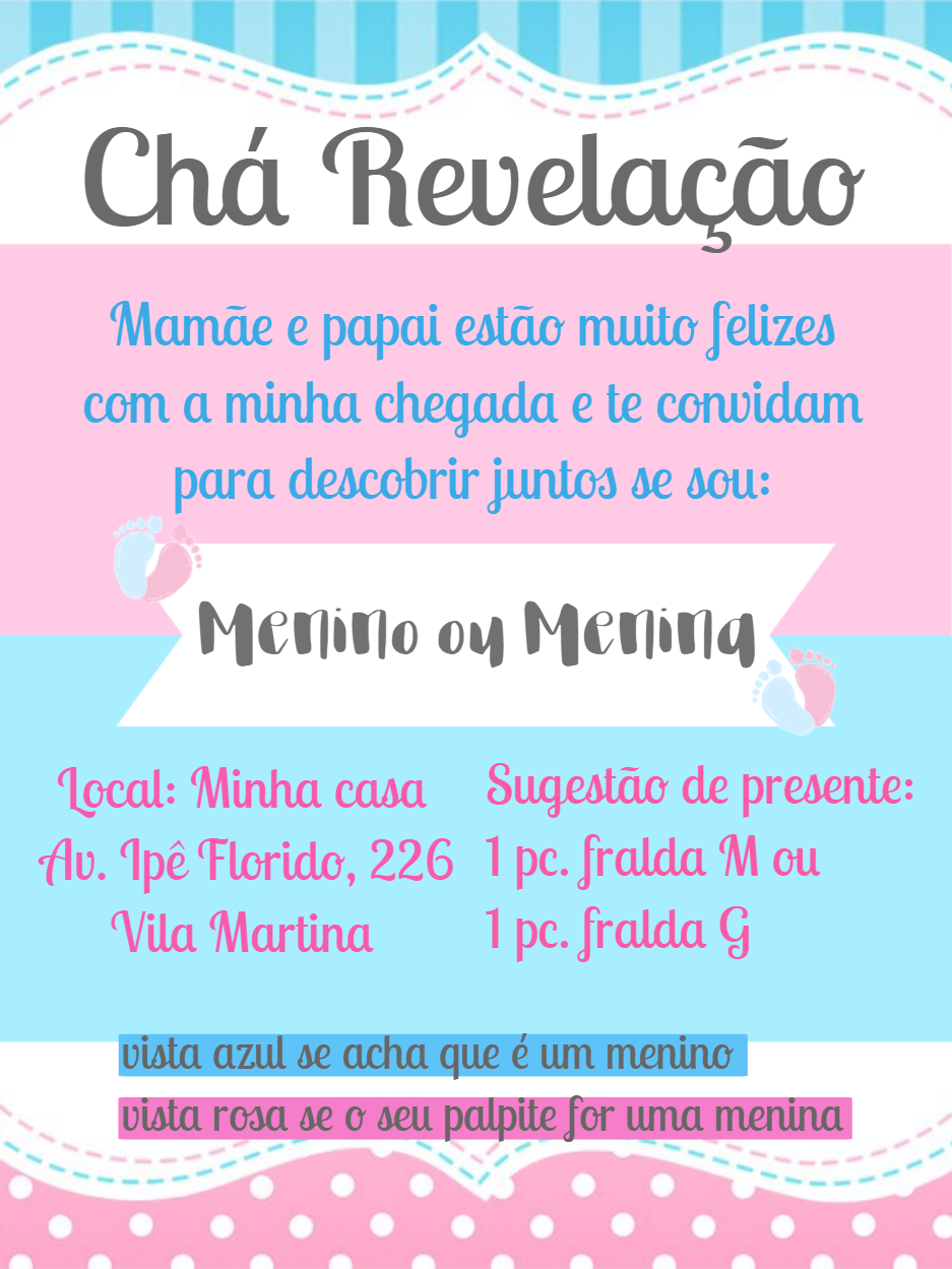 Convite Chá Revelação Rosa e Azul para Editar Online Convite Chá Revelação Rosa e Azul para Editar Online