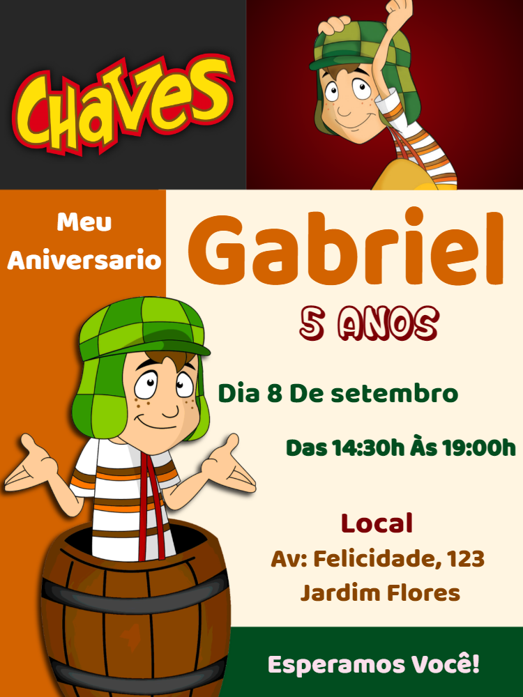 Convite de Aniversário Chaves com a Turma para Editar Online Convite de Aniversário Chaves com a Turma para Editar Online