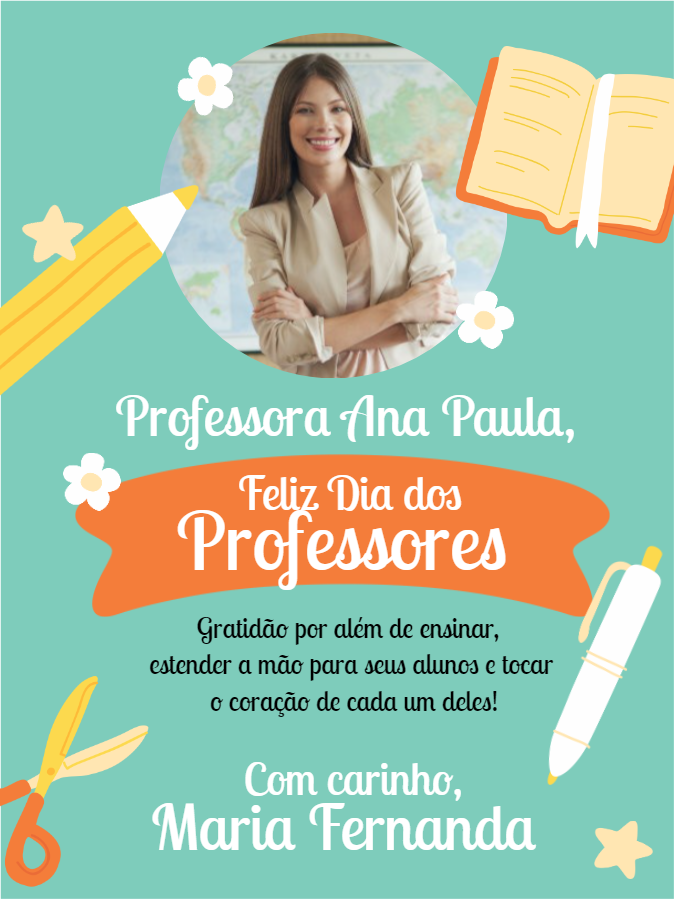 Cartão Dia dos Professores com Foto Editável Online Cartão Dia dos Professores com Foto Editável Online