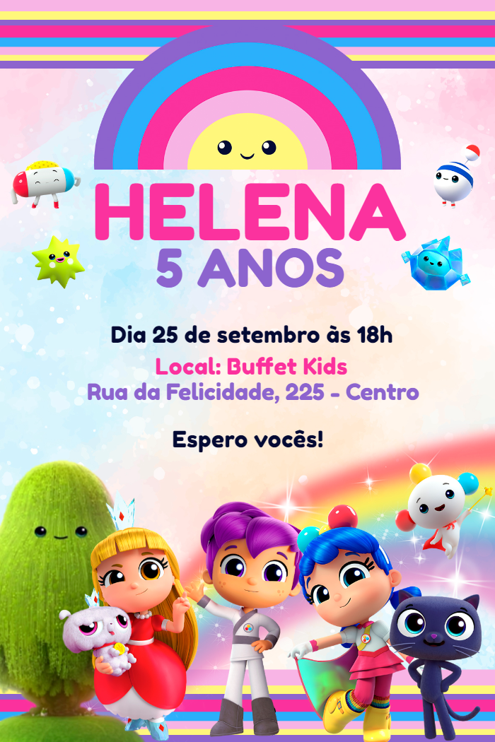 Convite Aniversário Vera e o Reino do Arco-íris para Editar Convite Aniversário Vera e o Reino do Arco-íris para Editar