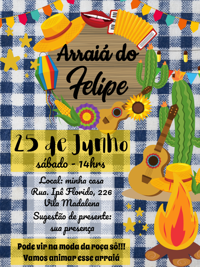 Convite de Aniversário Festa Junina Caipira Editável Online Convite de Aniversário Festa Junina Caipira Editável Online