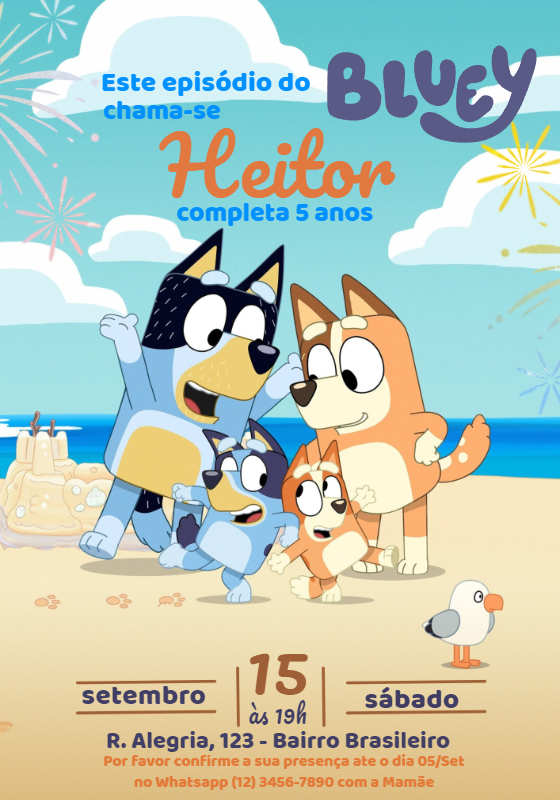Convite de Aniversário Bluey e Família para Editar Online Convite de Aniversário Bluey e Família para Editar Online