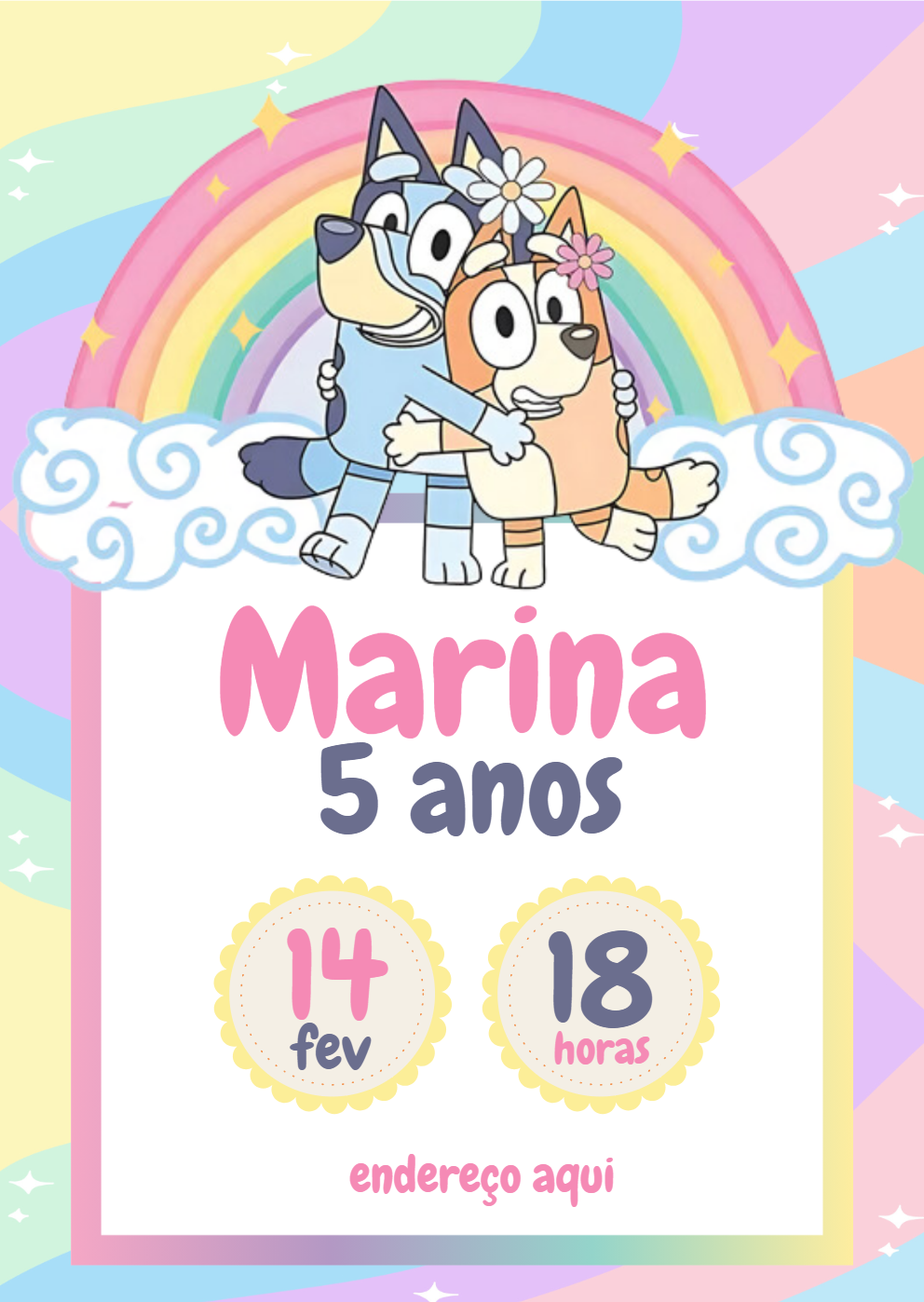 Convite Aniversário Bluey e Bingo para Editar Online