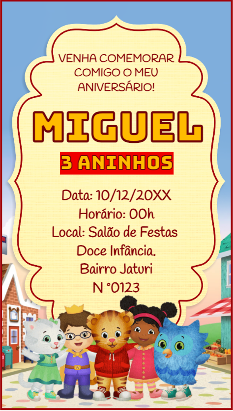 Convite Aniversário Daniel Tigre para Editar Online Convite Aniversário Daniel Tigre para Editar Online