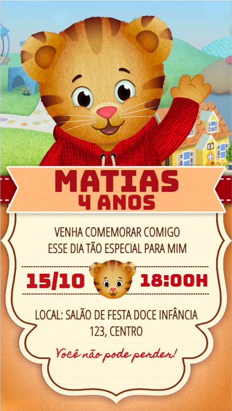 Convite Aniversário Daniel Tigre para Editar Online