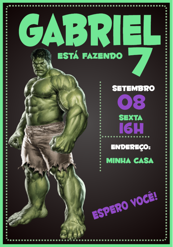Convite de Aniversário Hulk Editável Online para Enviar Convite de Aniversário Hulk Editável Online para Enviar