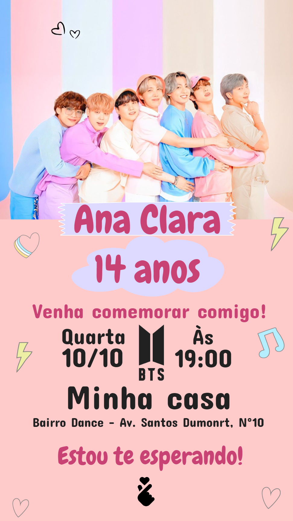 Convite Aniversário Kpop BTS Editável Online para Enviar Convite Aniversário Kpop BTS Editável Online para Enviar