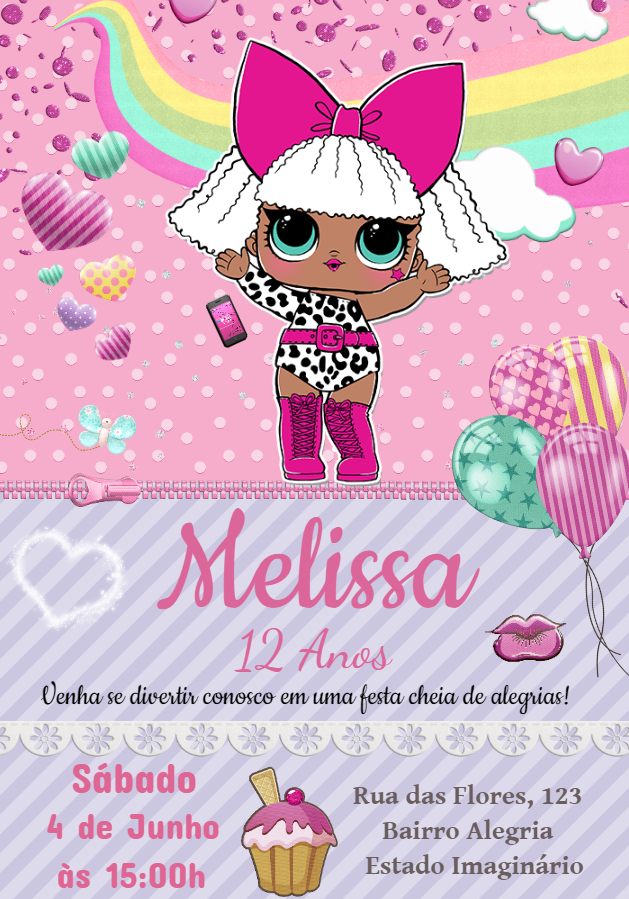 Convite Aniversário Boneca Lol Surprise Editável Online Convite Aniversário Boneca Lol Surprise Editável Online