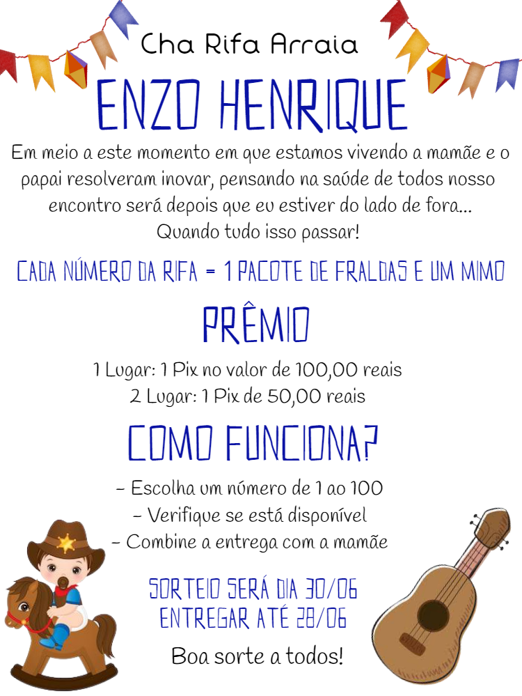 Convite Chá Rifa Arraiá Festa Junina para Editar Online Convite Chá Rifa Arraiá Festa Junina para Editar Online