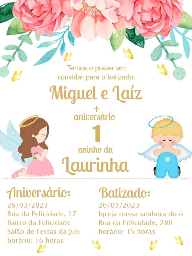 Convite Batizado e Aniversário Anjinhos para Editar Online Convite Batizado e Aniversário Anjinhos para Editar Online