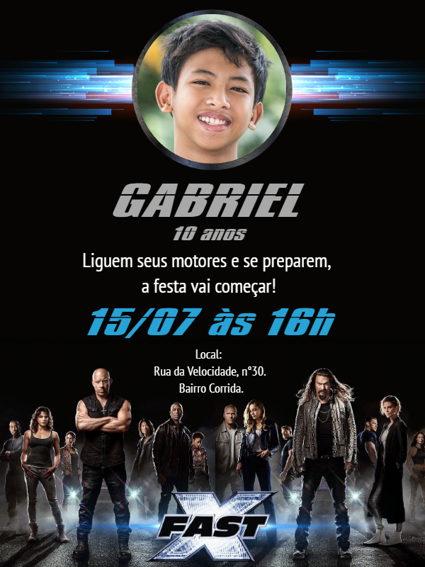 Convite Aniversário Velozes e Furiosos com Foto para Editar Convite Aniversário Velozes e Furiosos com Foto para Editar