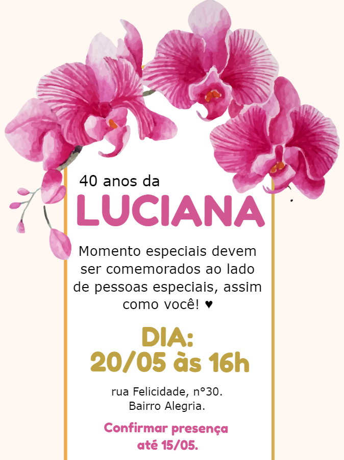 Convite de Aniversário Floral com Orquídeas para Editar Online Convite de Aniversário Floral com Orquídeas para Editar Online