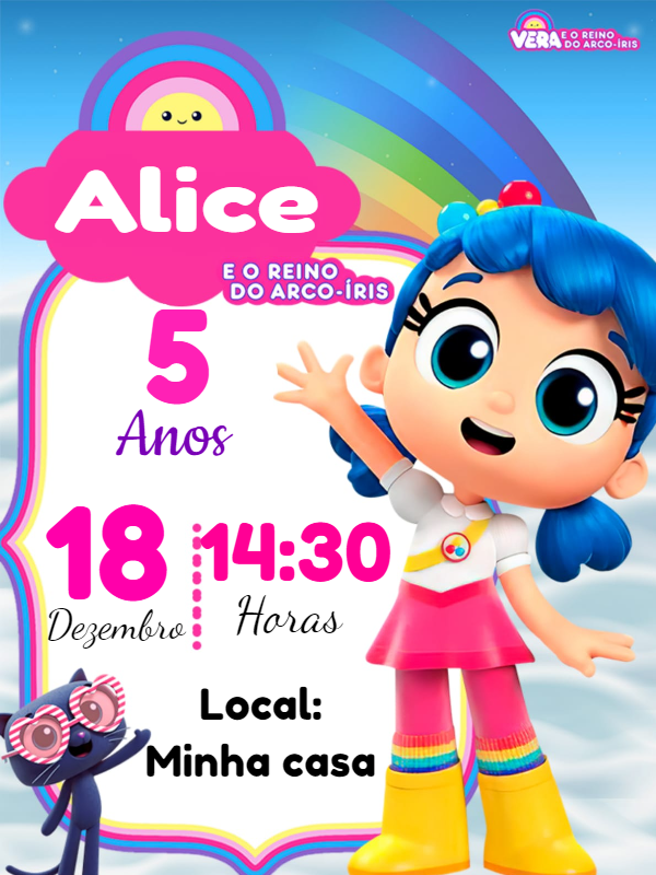 Convite Aniversário Vera e o Reino do Arco-íris para Editar Convite Aniversário Vera e o Reino do Arco-íris para Editar