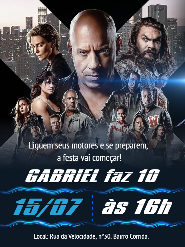 Convite Aniversário Velozes e Furiosos para Editar Online Convite Aniversário Velozes e Furiosos para Editar Online