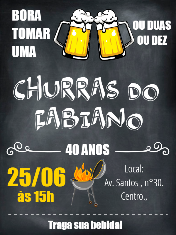 Convite de Aniversário Churrasco Chalkboard para Editar Online Convite de Aniversário Churrasco Chalkboard para Editar Online