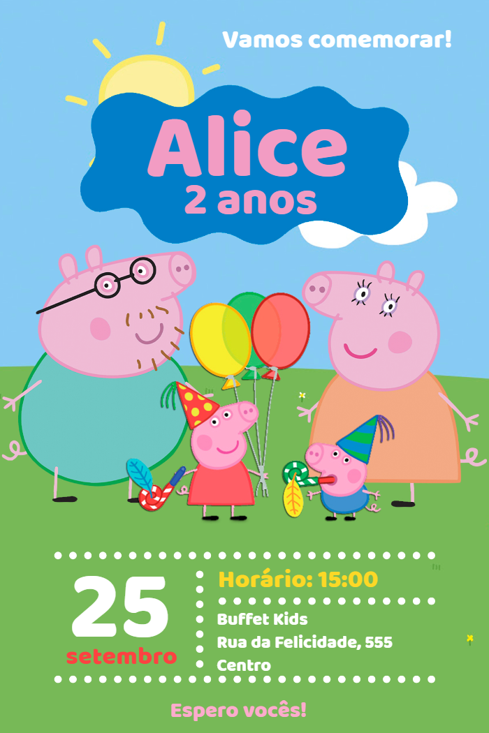 Convite de Aniversário Peppa Pig para Editar Online Convite de Aniversário Peppa Pig para Editar Online