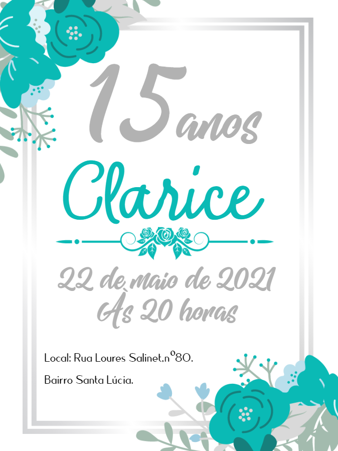 Convite 15 Anos Floral Azul Tiffany para Editar Online Convite 15 Anos Floral Azul Tiffany para Editar Online