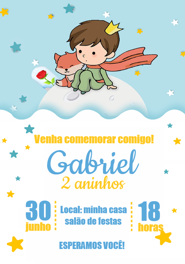 Convite Aniversário Pequeno Príncipe para Editar Online Convite Aniversário Pequeno Príncipe para Editar Online