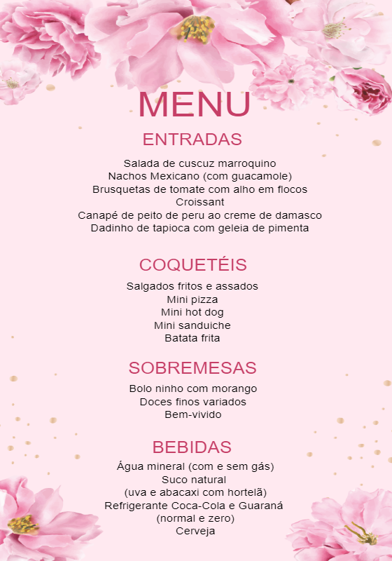 Cardápio de Casamento Floral Rosa para Editar Online Cardápio de Casamento Floral Rosa para Editar Online