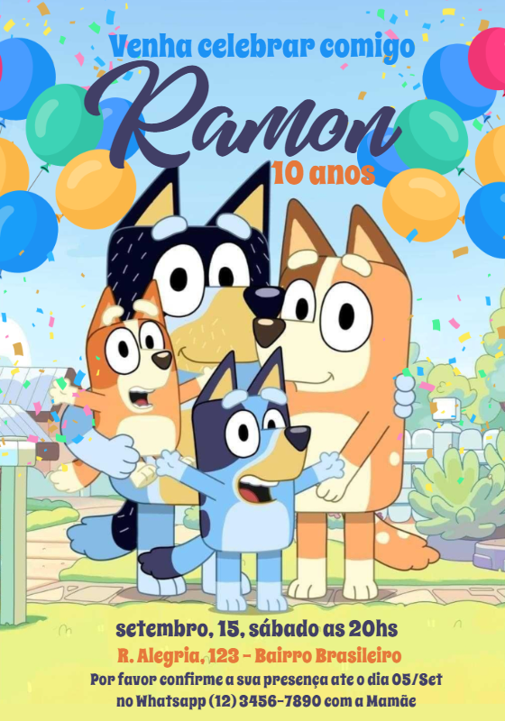 Convite de Aniversário Bluey e Bingo para Editar Online Convite de Aniversário Bluey e Bingo para Editar Online