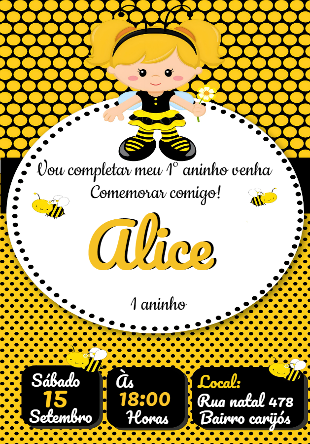 Convite Aniversário Abelhinha Menina para Editar Online Convite Aniversário Abelhinha Menina para Editar Online