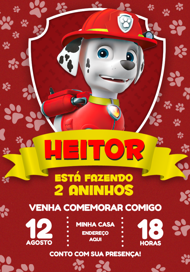 Convite Aniversário Marshall Patrulha Canina para Editar Online Convite Aniversário Marshall Patrulha Canina para Editar Online