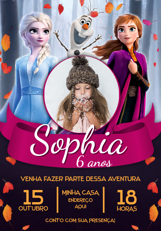 Convite de Aniversário Frozen com Foto para Editar Online Convite de Aniversário Frozen com Foto para Editar Online