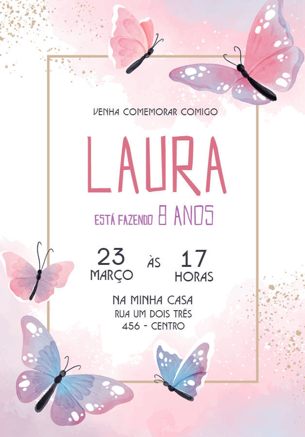 Convite Aniversário Borboletas Jardim Encantado para Editar Convite Aniversário Borboletas Jardim Encantado para Editar