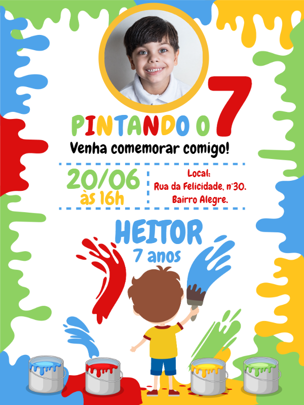 Convite Aniversário Pintando o 7 com Foto para Editar Online Convite Aniversário Pintando o 7 com Foto para Editar Online