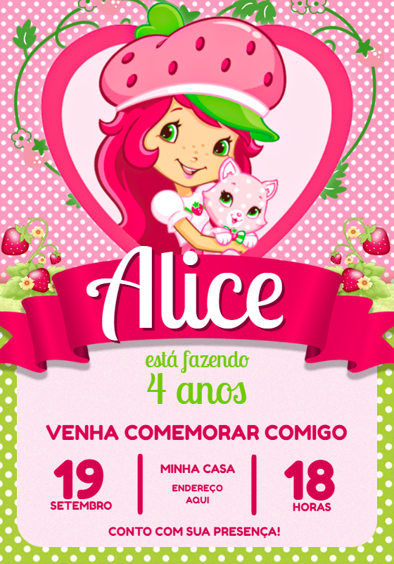 Convite de Aniversário Moranguinho para Editar Online Convite de Aniversário Moranguinho para Editar Online