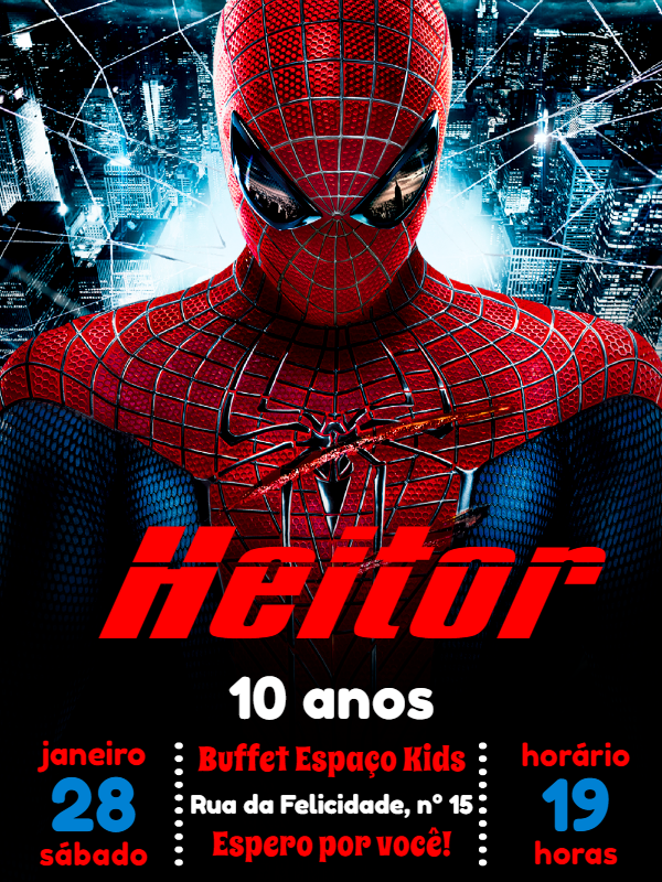 Convite Aniversário Homem Aranha para Editar Online
