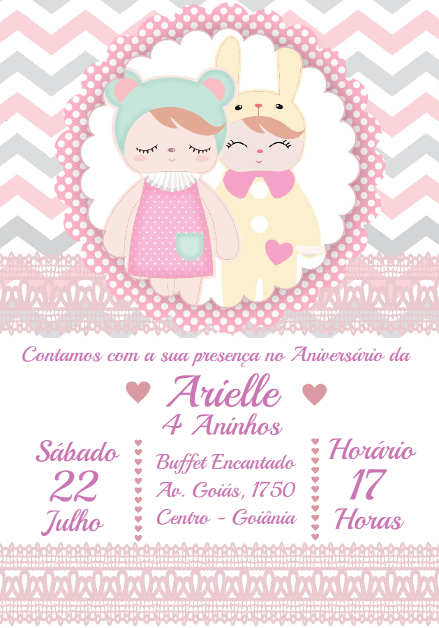 Convite Aniversário Boneca Metoo para Editar Online Convite Aniversário Boneca Metoo para Editar Online
