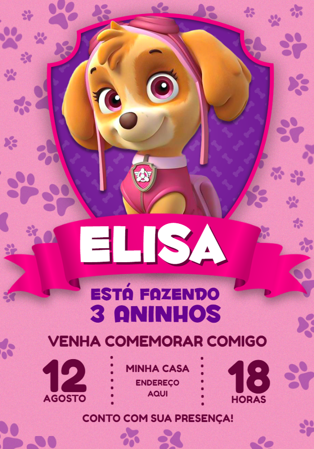 Convite de Aniversário Skye Patrulha Canina para Editar Online Convite de Aniversário Skye Patrulha Canina para Editar Online